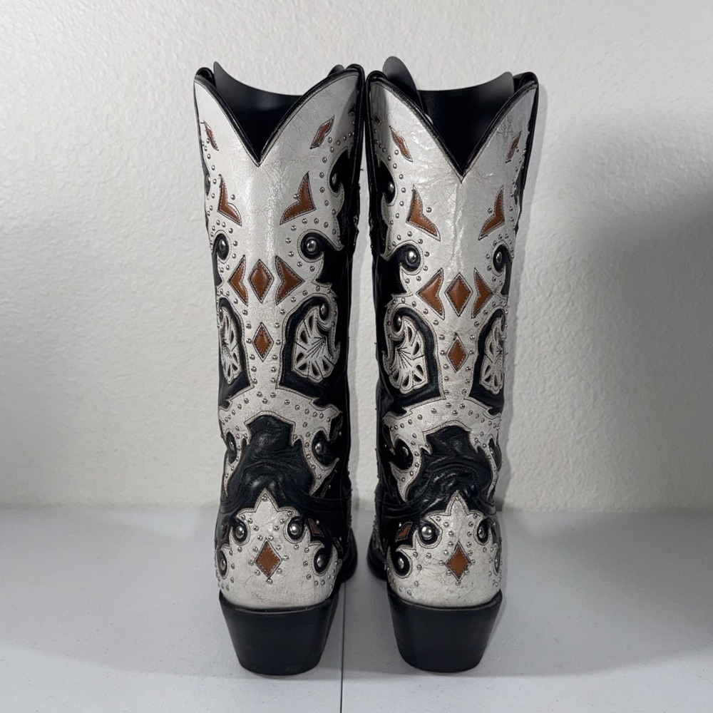 Lucchese Womens Black & White Studded Scarlette Cowboy Boots SZ 8 Western Gothic - Picture 4 of 16